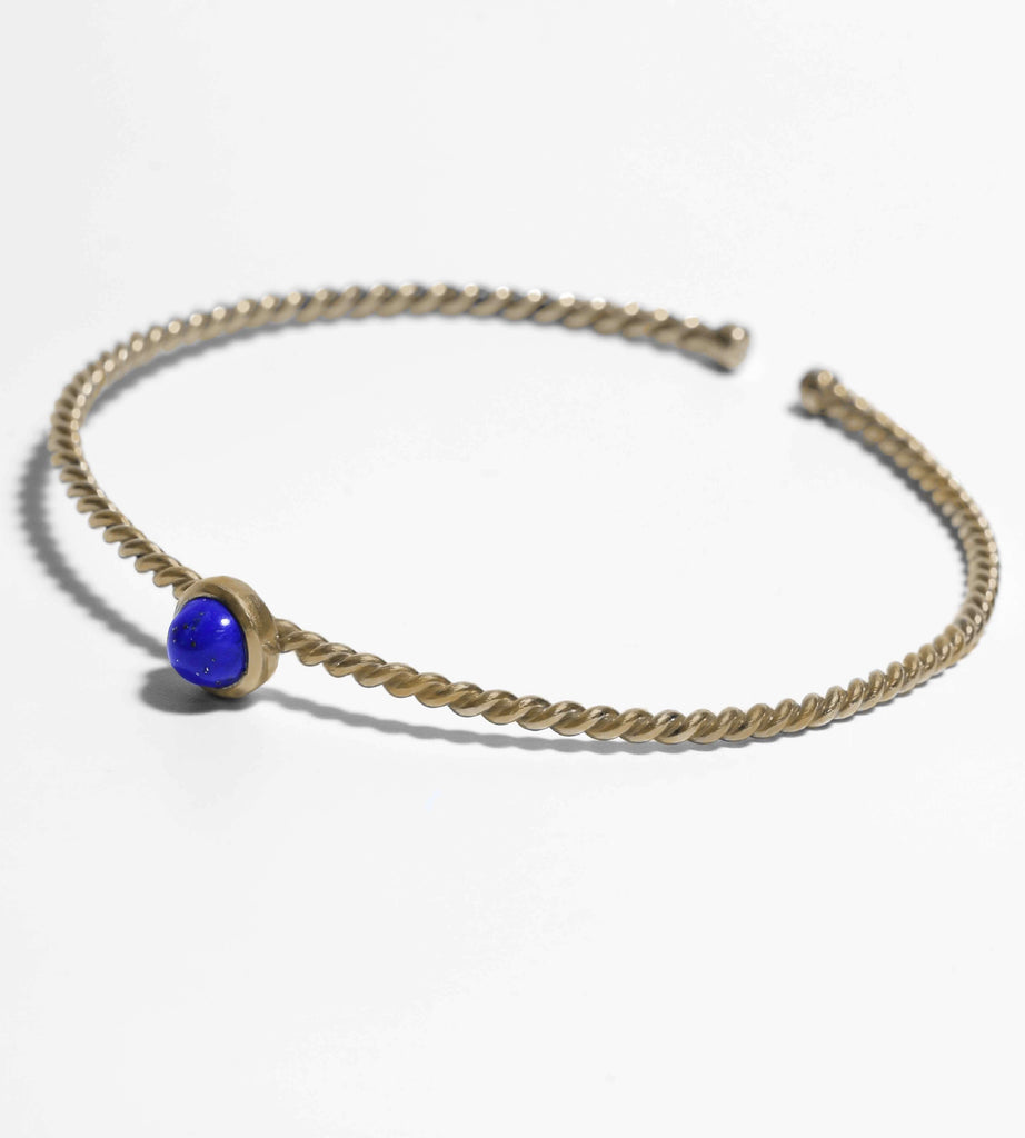 Single 24K Gold-Plated Narrow Cable Bracelet with Lapis Lazuli Gemstone